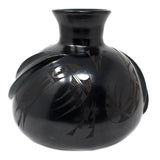 Medium-sized, Two Half-moons Ball Shaped Jug, Scribed Black Clay