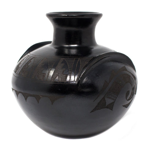 Moon Relief Semi-flat Jug, Scribed Black Clay