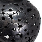 Large Textured Pitcher with Pierced Flowers, Oaxaca Black Clay