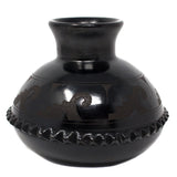 Medallions rounded Semi-flat Jug, Scribed Black Clay