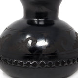 Medallions rounded Semi-flat Jug, Scribed Black Clay