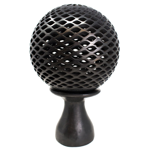 Pierced Diamond Pattern Ball Lamp with Stand, Oaxaca Black Clay