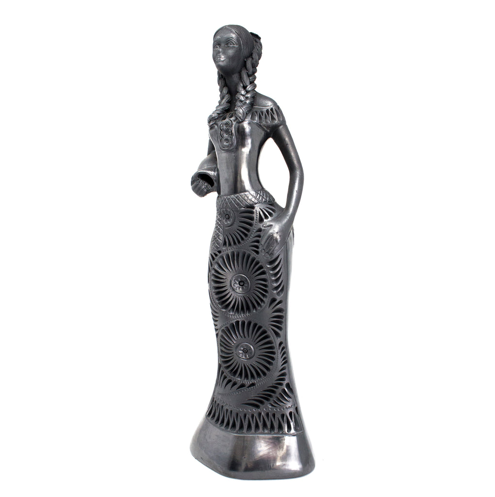 Jug Carrying Coast Woman Sculpture, Oaxaca Black Clay