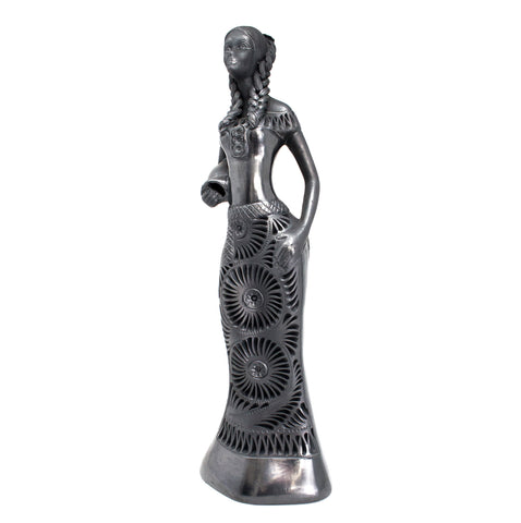 Jug Carrying Coast Woman Sculpture, Oaxaca Black Clay