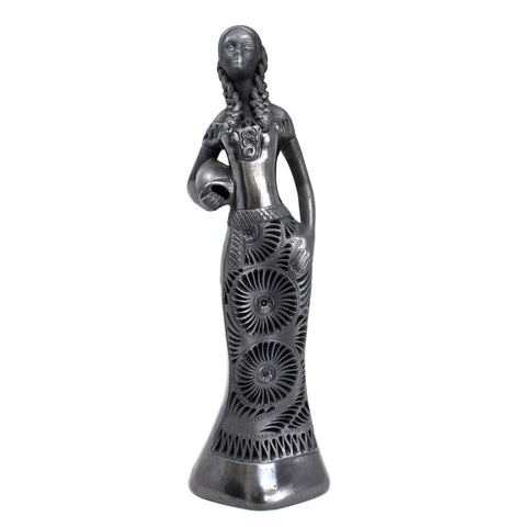 Jug Carrying Coast Woman Sculpture, Oaxaca Black Clay
