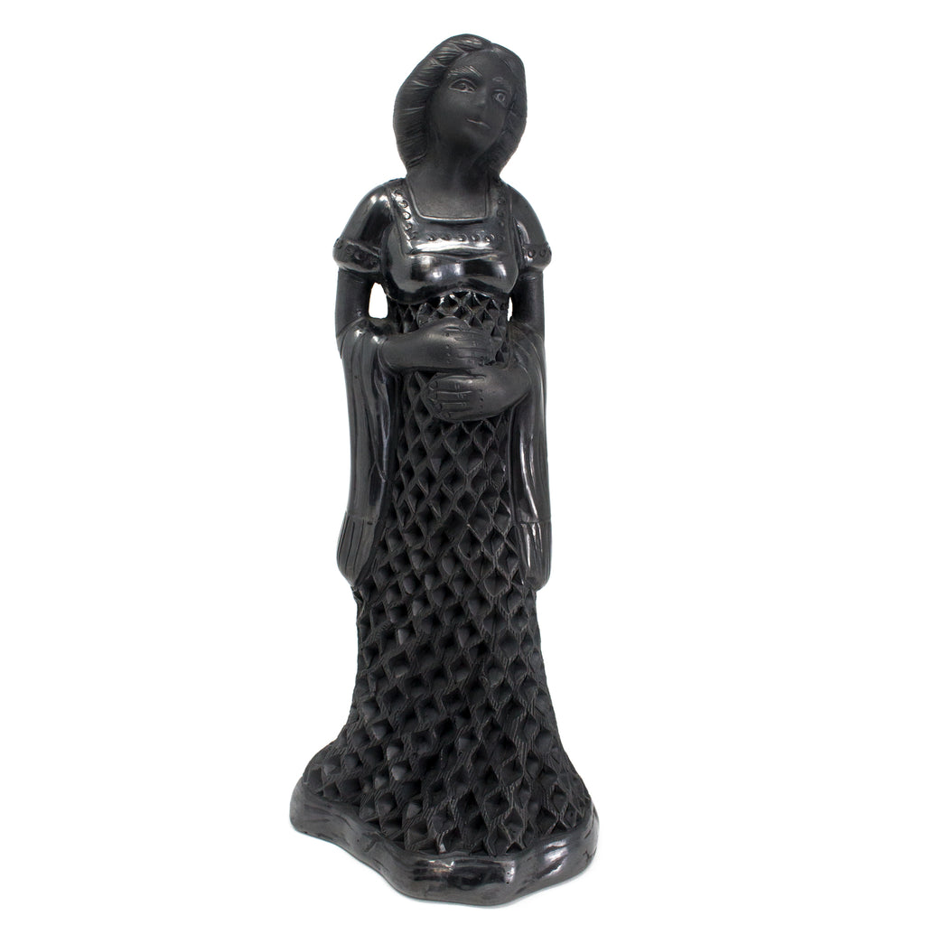 Pregnant Woman Wearing a Rebozo and Pierced Skirt, Oaxaca Black Clay