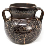 Wide Mouthed Double Handles Pot, Burnished Clay