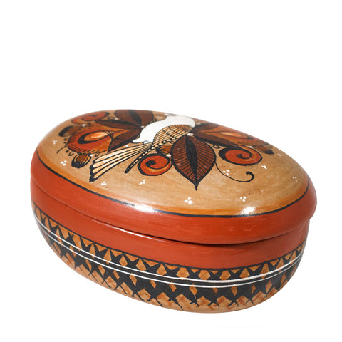 Oval Shaped Jewelry Box, Burnished Clay