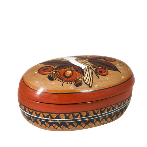 Oval Shaped Jewelry Box, Burnished Clay