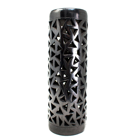 Medium Tube Gloss and Triangles Pattern Lamp Screen, Oaxaca Black Clay