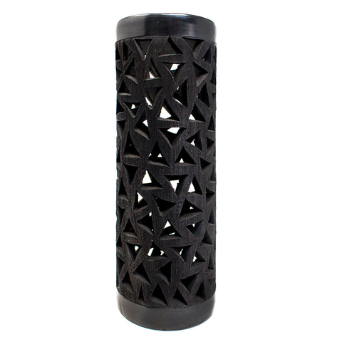 Medium Tube Gloss and Matte Triangles Pattern Lamp Screen, Oaxaca Black Clay