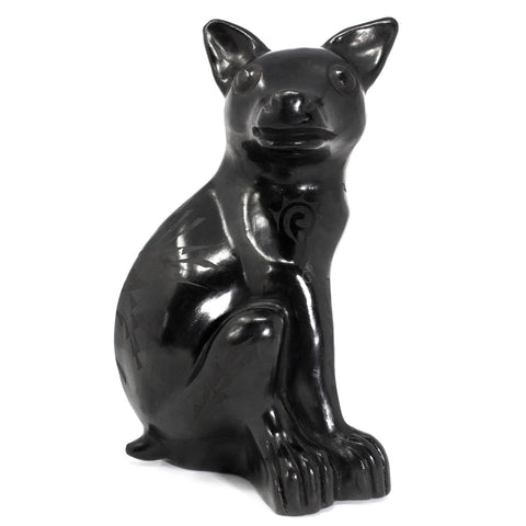 Sitting Coyote Dog, Scribed Black Clay