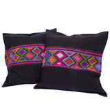 Black Diamonds Cushion Sleeves Set, Hand Embroidery