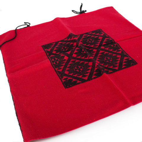 Red Chiapas Pattern Cushion Sleeve, Backstrap Weaving