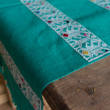 Green & White Stripes Table Runner, Backstrap Weaving