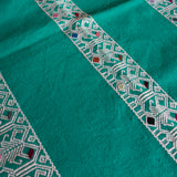 Green & White Stripes Table Runner, Backstrap Weaving