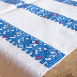 White & Blue Stripes Table Runner, Backstrap Weaving