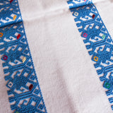 White & Blue Stripes Table Runner, Backstrap Weaving