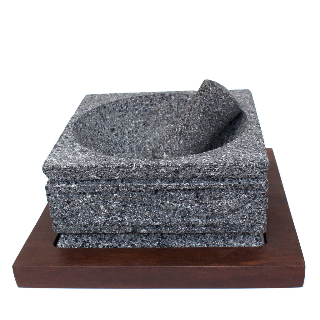 Traditional Basalt Mortar and Pestle from Mexico, 'Taste of Tradition