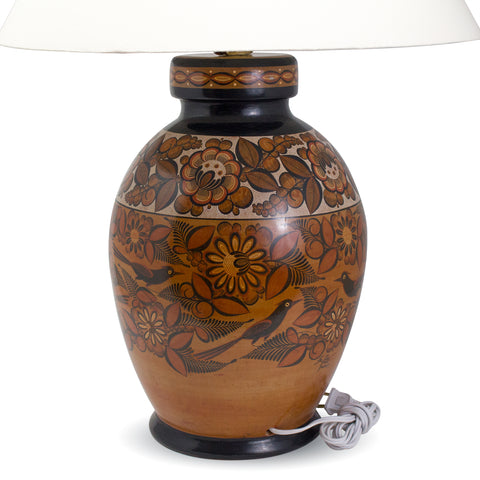 Earthy Tones Round Tonala Iconography Lamp, Burnished Clay